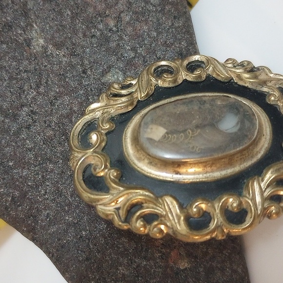 Antique Victorian hair art mourning brooch pendant gold filled scroll brooch - Picture 3 of 13